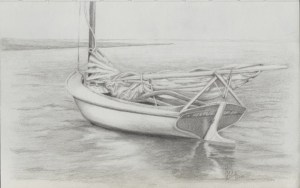 pencil drawing of Abaco sailboat 5.5" x 8.5" by Greg Farrington 2012